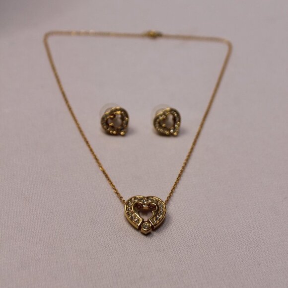 Disney Mickey Mouse Golden and White Crystal Heart Necklace and Earrings - Picture 9 of 16